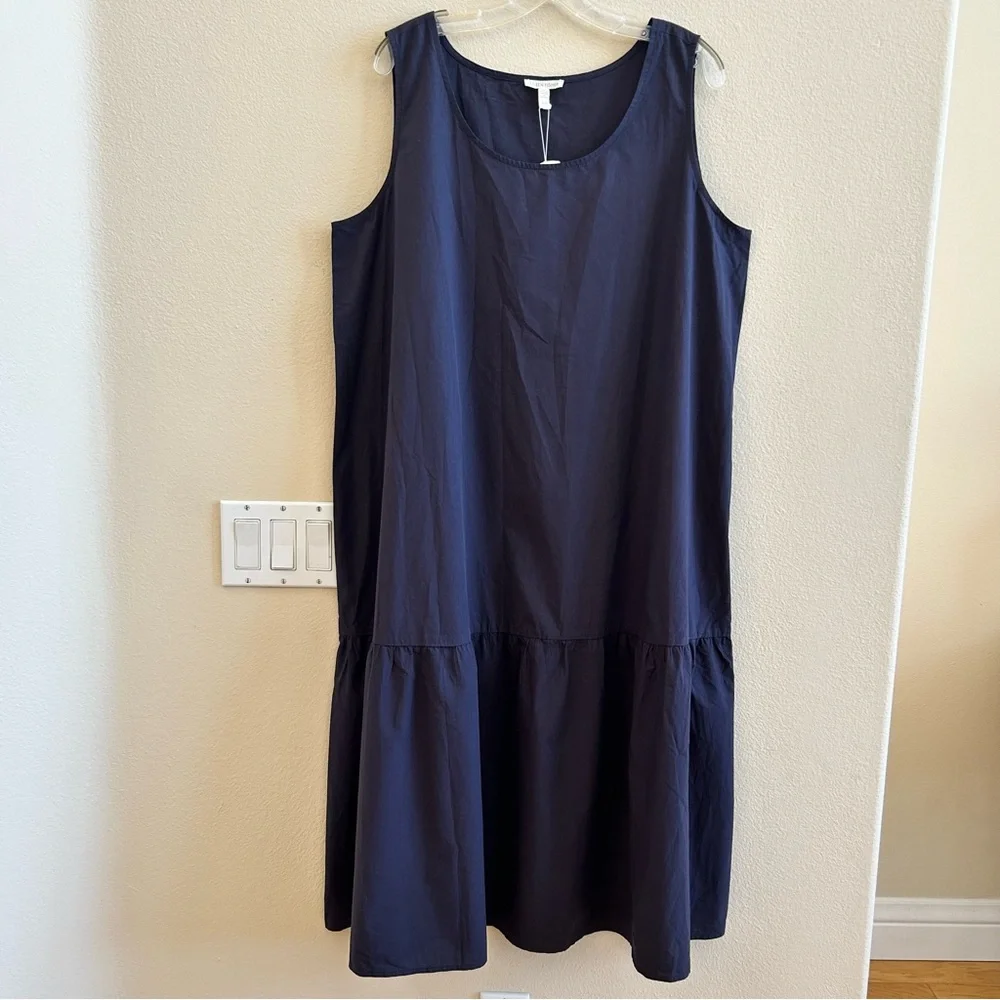 Eileen Fisher NWT Tiered Organic Cotton Midi Dress XL Sleeveless Blue Cotton - Picture 3 of 6